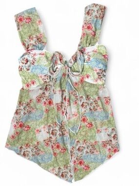 Floral Bow Babydoll Cami XS Y2K Coquette Fairycore Cottagecore Tie Front Tank